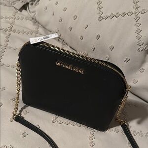 Michael Kors Black and Gold Crossbody Bag with Textured Finish